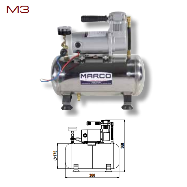 Compact Compressor Marco M3 8 Liters - Trumpets - MTO Nautica Store