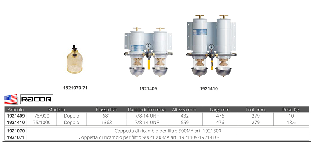 Double racor filter 75/900 ma - Fuel Filters - MTO Nautica Store