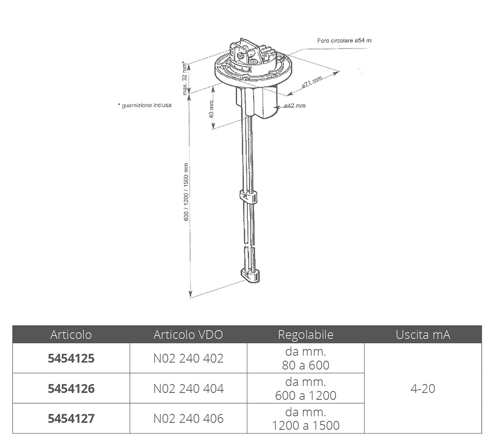 Sensore livello acqua mm.600-1200 - VDO [5454126]