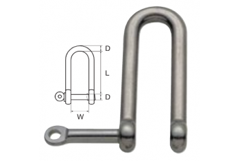 Long shackle with unmissable pin axis in stainless steel