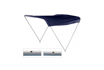 Sun awning canopy in white painted aluminum with light blue cover