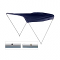 Sun awning canopy in white painted aluminum with light blue cover