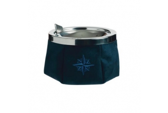 MARINE BUSINESS Windproof Ashtray In Stainless Steel and Blue Alcantara