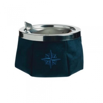 MARINE BUSINESS Windproof Ashtray In Stainless Steel and Blue Alcantara