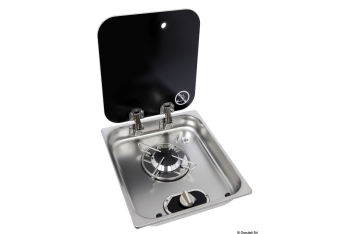 SS hob unit w/tinted glass cover 1 burner recess 119 mm 