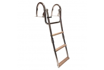 Folding ladder with handrail and wooden steps