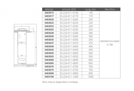 TUBULAR SENSOR 0-180OHM MM.150